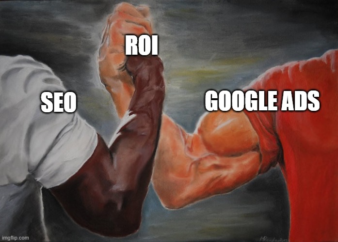 Google SEO Malaysia creative meme highlighting ROI power when SEO and Google Ads work together for better marketing results.