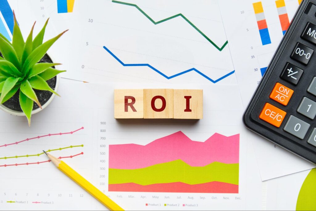 SEO marketing Malaysia concept with ROI charts and analytics, emphasizing measurable returns from SEO and Google Ads strategies.
